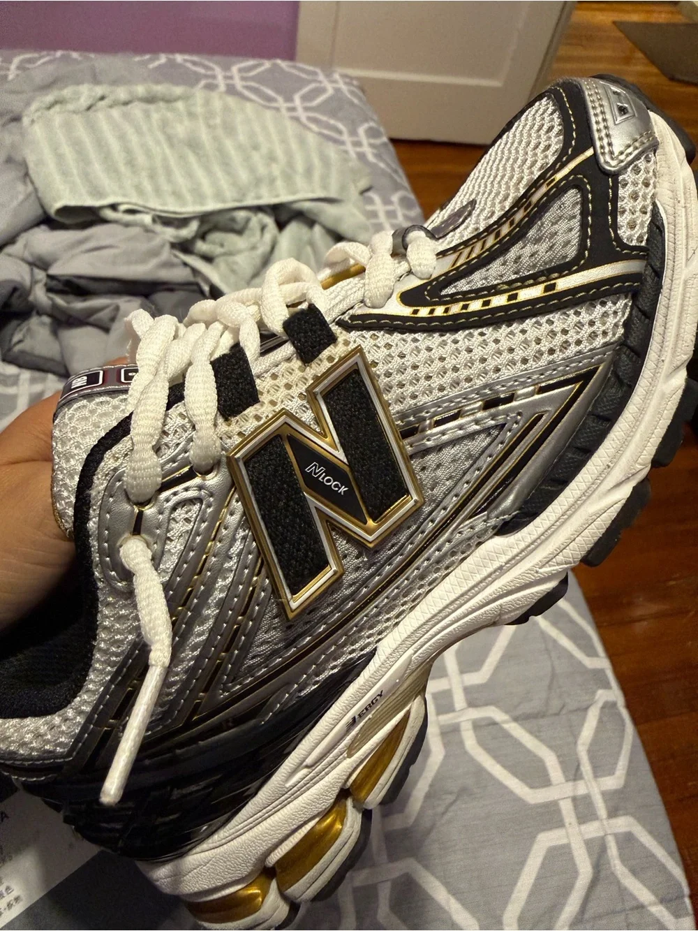 New Balance Women's Silver, Black & Gold Running Sneakers